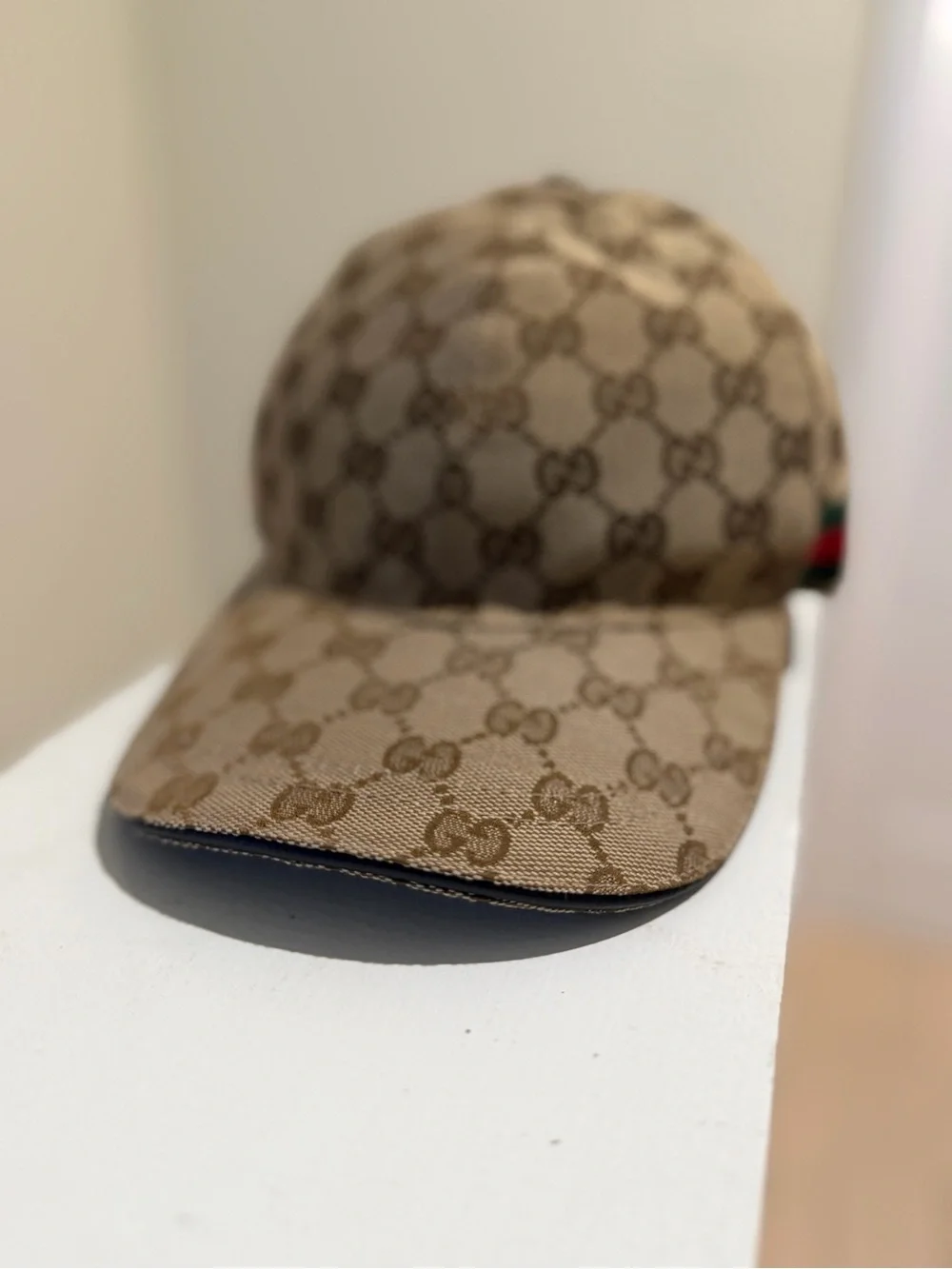 Gucci Beige/Brown GG Canvas Cap with Signature Web Detail